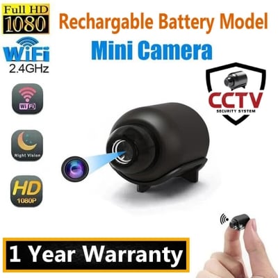 Picture of X5 Mini WiFi Rechargeable IP Camera 1080P Full HD Night Vision Wireless Camera with 140 Degree Wide Angle Motion Detection and Mobile App Control – Black Color + Free Gifts Included!