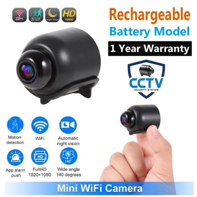Picture of X5 Mini WiFi Rechargeable IP Camera 1080P Full HD Night Vision Wireless Camera with 140 Degree Wide Angle Motion Detection and Mobile App Control – Black Color + Free Gifts Included!