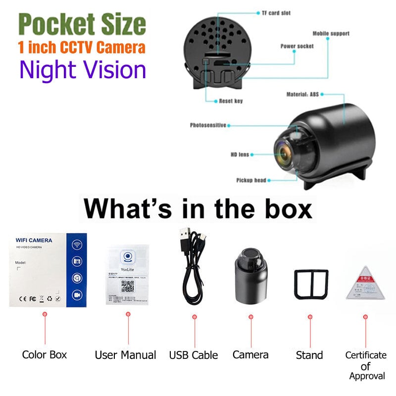 Picture of X5 Mini Wireless Rechargeable IP Camera 1080P HD Night Vision CCTV Security Cam with Motion Detection and Sound Monitoring – Black Color + Free Gifts Included!