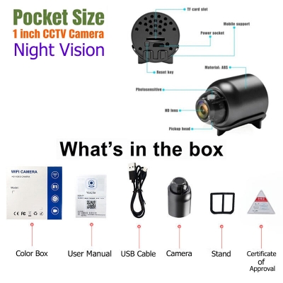 Picture of X5 Mini Wireless Rechargeable IP Camera 1080P HD Night Vision CCTV Security Cam with Motion Detection and Sound Monitoring – Black Color + Free Gifts Included!