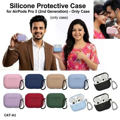 Picture of Silicone Protective Case Cover for AirPods Pro 2 2nd Gen Multi Color Universal Shockproof Soft Skin Anti Scratch Dust Plug Carabiner Hook Ideal for Zoom Calls Reels YouTube Vlogging Mobile Gaming