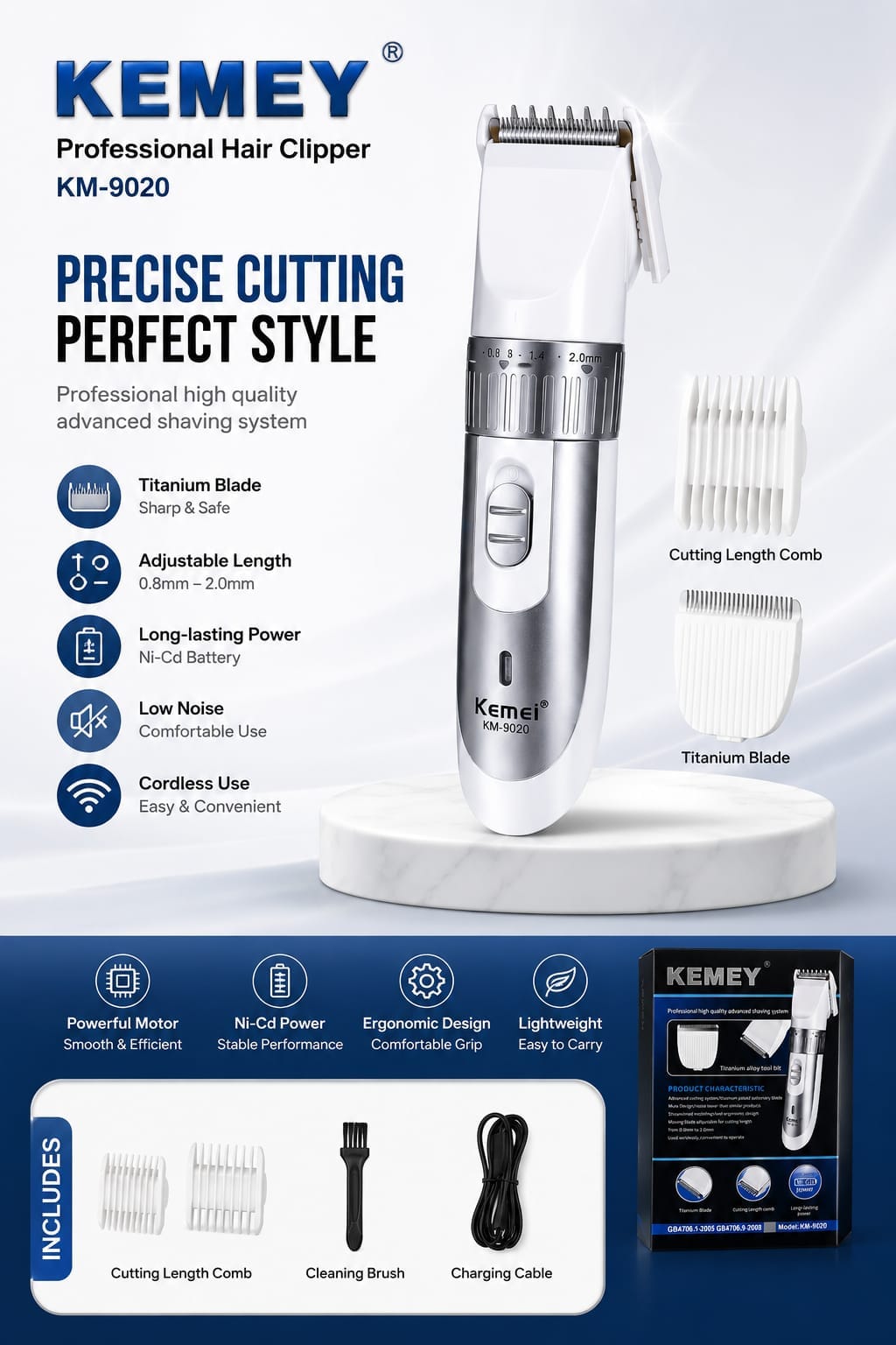 Picture of KEMEY KM-9020 TITANIUM PRO™  Professional Cordless Hair & Beard Clipper