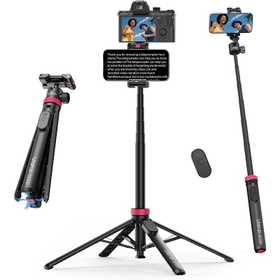 Picture of ULANZI MT-44B Phone Tripod, 59'' Auto Open Phone Stand with Dual Camera Set up, 360° Ball Head, Extendable Selfie Stick w Cold Shoe for Filming/Selfie in Vlog, Family Gatherings, Black Visit the ULANZI Store-Black