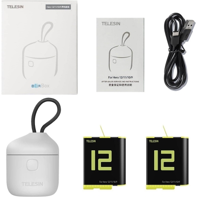 Picture of TELESIN Battery Charger Fast Charging for GoPro Hero12 11 10 9 Black Accessories Action Cameras-White