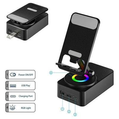 Picture of WYS-2301BT Better Bass Wireless Bluetooth Speaker with Deep Bass, Foldable Mobile Holder & Built-in Power Bank – Multifunctional Design, Loud Sound, and Adjustable Stand Support-Black
