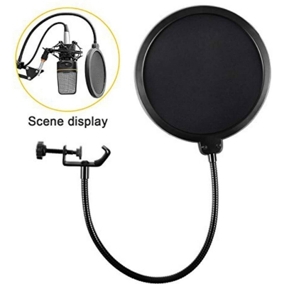 Picture of Universal Microphone Pop Filter Studio Recording Condenser Microphone Windscreen Mask Shield-Black