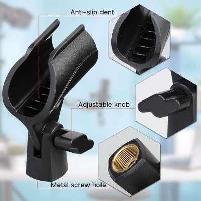Picture of Microphone Clip Holder with Nut Adapter, 5/8"  or 20-25mm Thread Converter for Performance, Podcasting, Recording Mic Clips for Stand Accessories-Black