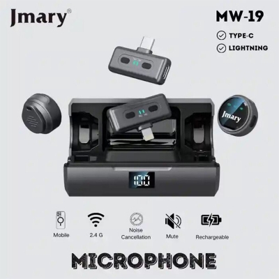 Picture of Jmary MW-19 Dual Wireless Microphone for Type-C & lightning iPhone magnet clip-Black