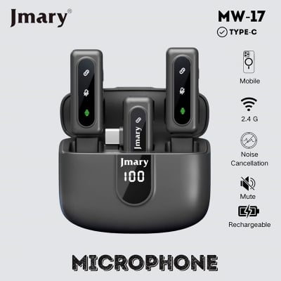 Picture of Jmary MW-17 2.4G Wireless Microphone for Mobile (Type-C Or  Lighting) With Charging Case Black