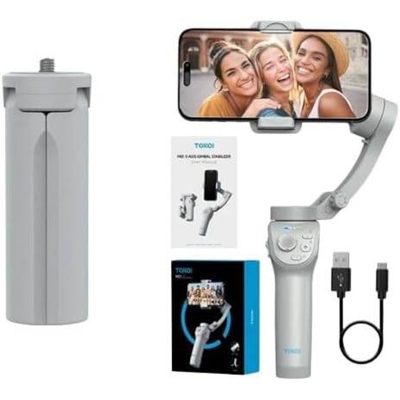 Picture of TOKQI M01 3-Axis Anti-Shake Handheld Gimbal Phone Stabilizer Foldable Holder Selfie Tripod with Fill Light for iPhone Smartphone-Black