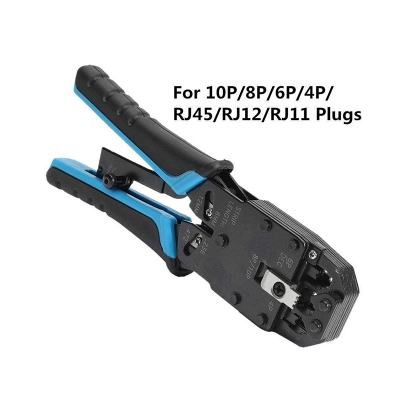 Picture of Dual Modular Network RJ45 RJ11 RJ12 Crimping Tool, Network Cable Cutting Stripping Crimper/Wire Stripper/Wire Cutter, for RJ45, RJ12 RJ11 8P/6P/4P /CAT5/CAT5e/CAT6/CAT6A All in One-Blue