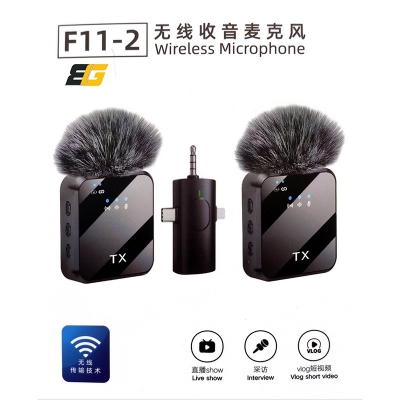 Picture of F11-2:1 Collar Wireless Microphone 3in1 iPhone, Android, Camera & Type-C Supported 99% Noise Cancellation-Black