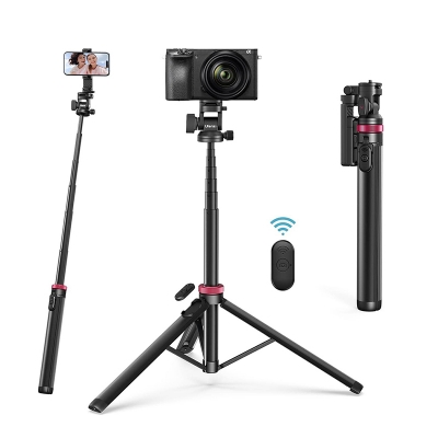Picture of ULANZI MT-78 Extendable Phone Tripod, 72.83" Selfie Stick Phone Camera Tripod Stand with 2 in1 Phone Clip, 360° Ball Head Camera Tripod-Black