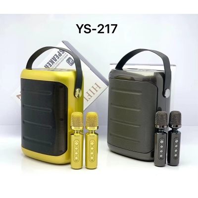 Picture of YS-217 100W Peak Big Power Dual UHF Wireless Mic 5.25 Inch Horn 3600mah Battery Strap Portable Outdoor KTV Speakers Karaoke Sets-Multicolor