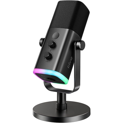 Picture of FIFINE AM8 Dynamic Microphone with RGB Control/Headphone Jack/Mute,MIC for PC Gaming Recording Streaming Easy to Use-Black