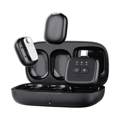 Picture of ULANZI A30 Tiny Mic Magnetic Wireless Lavalier Microphone Mini Size, Noise Cancellation, 20M, 20H Battery Life, Lapel Microphone for Video Recording, DSLR, iPhones, Android, PC-Black