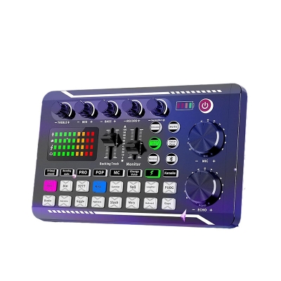 Picture of F998 Bluetooth Stereo Audio Mixer, Live Sound Card and Audio Interface with DJ Mixer Effects and Voice Changer for Live YouTube Streaming, PC, Recording Studio and Gaming-Black