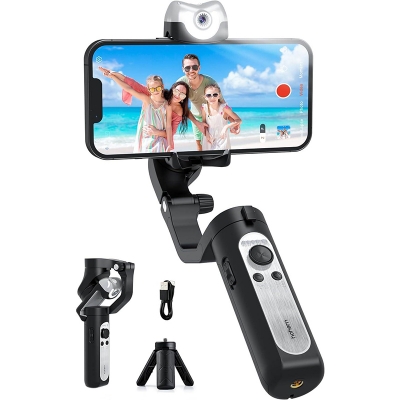 Picture of iSteady isxek Gimbal Stabilizer for Smartphone, 3-Axis Gimbal for iPhone, AI Tracking, Portable and Foldable Gimbal with Fill Light, Phone Stabilizer-Black