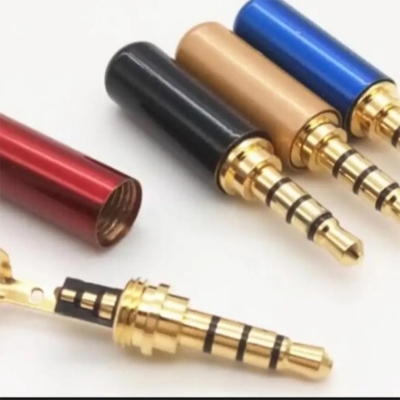 Picture of Copper 4 Pole 3.5MM Plug Male Headphone Jack with Clip 3.5MM Stereo Audio Connector for 4mm Cable Adapter 5 pcs  Multicolour-Multicolor