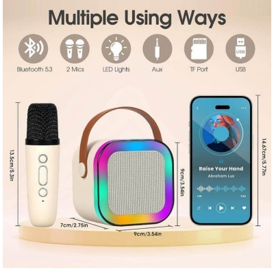Picture of K12 Speaker Bluetooth Wireless Karaoke Mic Multi-Compatibility Modes, Rgb Lights-Multicolor