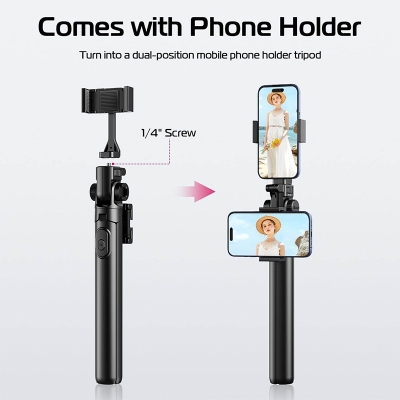 Picture of Ulanzi MT-70 Selfie Stick Tripod with Remote Control 360° Rotation Portrait Landscape for phone photograph Livestreaming vlog-Black