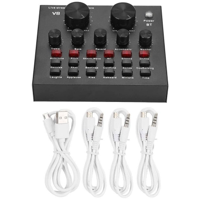 Picture of V8 Multifunction Live Sound Card with USB Audio Interface, Intelligent Audio Mixer for Mainstream Singing and Live Broadcasting-Black