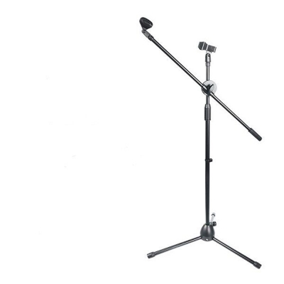 Picture of Tripod Boom Microphone Stand Floor Stand Telescopic Mic Arm Stand with Dual Mic Clip Holder-Black
