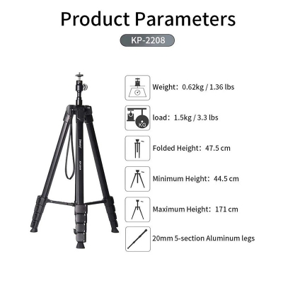 Picture of Jmary Tripod KP-2208 Professional Tripod with Mobile Holder- Black-Black