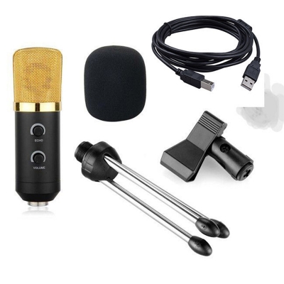 Picture of BM-100FX USB Powered Condenser Studio Recording Microphone with Noise Cancel and Echo Effect Plug & Play USB Microphone-Gold