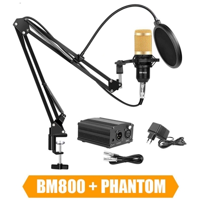Picture of BM-800 Condenser Microphone Full Studio Package With Phantom Power Supply-Black