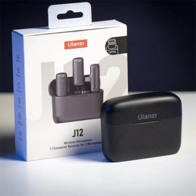 Picture of Wireless Lavalier Dual Clip Microphone Ulanji J12 for Video Recording Compatible with iPhone iPad, Mini Phone Clip-on Lapel Mic for YouTube Podcast Zoom Interview Vlog, 3 Levels Noise Reduction (No Need App/Bluetooth)-Multicolor