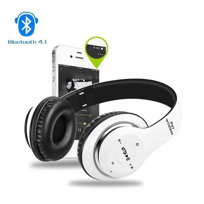 Picture of P47 Bluetooth Over Ear Foldable Headset With Microphone Stereo Earphones 3.5Mm Audio Support Fm Radio Tf For Pc Tv Smart Phones & Tablets-White