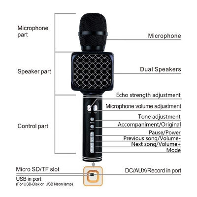 Picture of Professional Karaoke Wireless Bluetooth Microphone USB Recording Microphone Handheld Cellphone Karaoke Player Support USB/ Micro SD card/ MP3 Player & Bluetooth