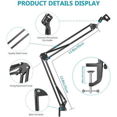 Picture of Professional Microphone Suspension Boom Scissor Arm Stand (Black)-Black