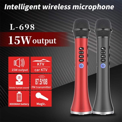 Picture of L-698 Portable Karaoke Microphone with 15W Output, Wireless Handheld Mic, FM Radio, Battery Backup, Echo Control - New-Multicolor