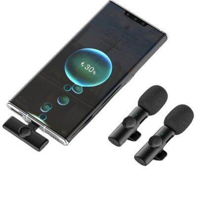 Picture of WIRELESS LAVALIER / CLIP-ON MICROPHONE FOR SMARTPHONE - USB-C & Lighting Converter - BLACK-Black