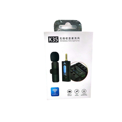 Picture of Wireless Microphone Record Microphone k35 2.4Ghz Smart Noise Cancelling Mini Portable Lavalier Mic on Live Streaming For Android Mobile 3.5mm Male port 4 pole-Black