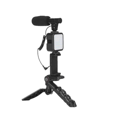 Picture of AY-49 Video Vlogger Kits Condenser Microphone LED Fill Light Mini Tripod For Phone Vlog Video Recorder-Black