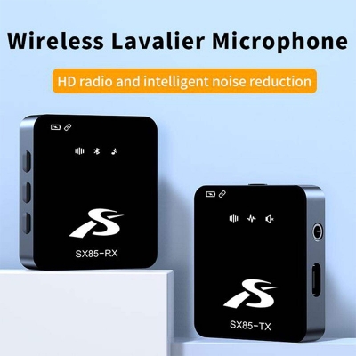 Picture of SX85 Audio Wireless Lavalier Microphone for PC DSLR Camera Type-C, Android Phone Interview Live Mic Noise Reduction-Black