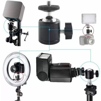 Picture of Mini Ball Head Hot Shoe Mount Adapter 360 Degree Swivel Mini Ball Head 1/4 Tripod Screw Head for Cameras, Camcorders, Smart Phone, Gopro, LED Video Light, Ring Light, Microphone
