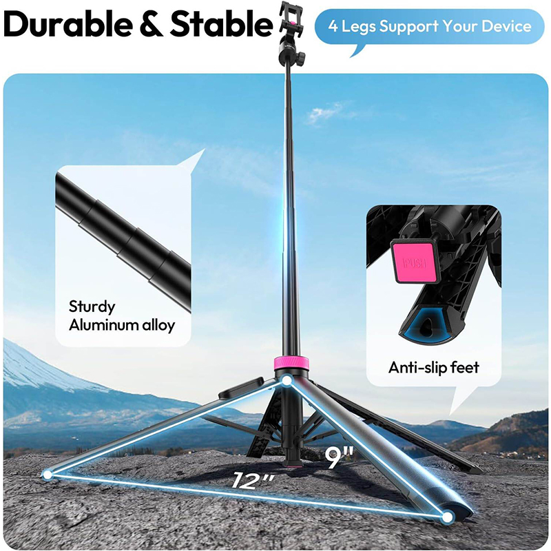 Picture of ULANZI MT-44B Phone Tripod, 59'' Auto Open Phone Stand with Dual Camera Set up, 360° Ball Head, Extendable Selfie Stick w Cold Shoe for Filming/Selfie in Vlog, Family Gatherings, Black Visit the ULANZI Store-Black
