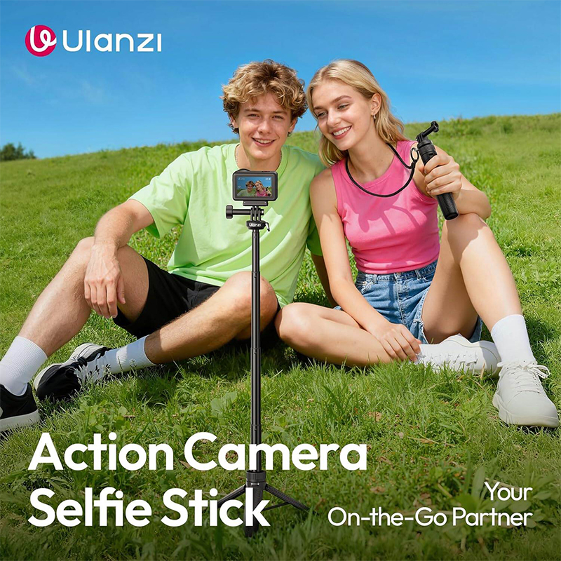 Picture of ULANZI MT92 Action Camera Selfie Stick Tripod 23.62", Portable Adjustable Vlog Handle Grip with Neck Lanyard for GoPro Hero 13/12/11/10/9/8/7/6, AKASO, DJI Osmo Action 6/5 Pro/4/3, Insta360-Black