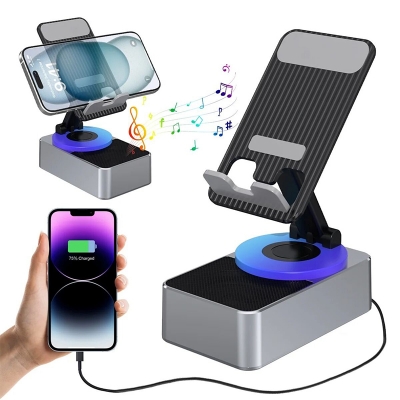 Picture of WYS-2301BT Better Bass Wireless Bluetooth Speaker with Deep Bass, Foldable Mobile Holder & Built-in Power Bank – Multifunctional Design, Loud Sound, and Adjustable Stand Support-Black