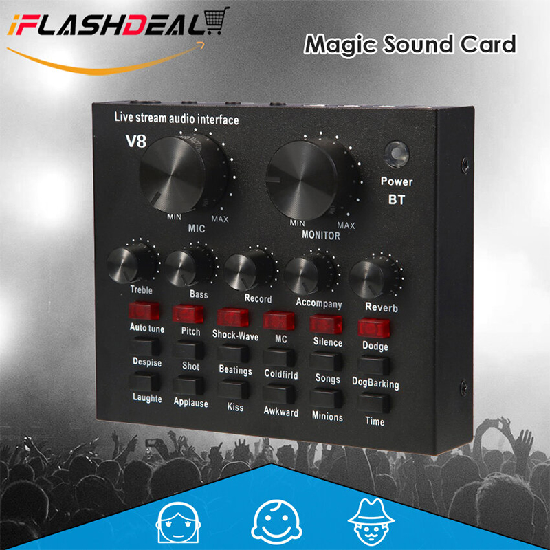 Picture of V8 Multifunctional Live Sound Card USB Audio Interface Intelligent Volume Adjustable Audio Mixer Sound Card-Black