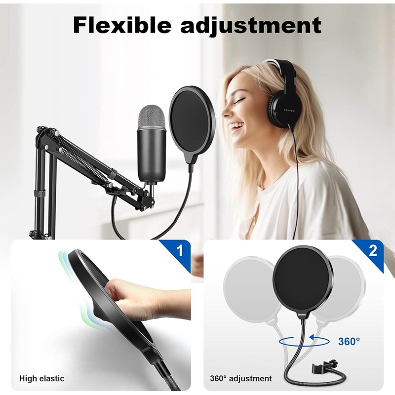 Picture of Universal Microphone Pop Filter Studio Recording Condenser Microphone Windscreen Mask Shield-Black