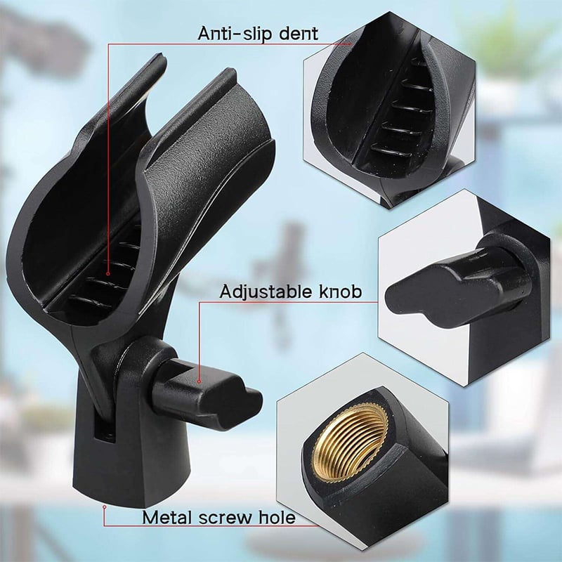 Picture of Microphone Clip Holder with Nut Adapter, 5/8"  or 20-25mm Thread Converter for Performance, Podcasting, Recording Mic Clips for Stand Accessories-Black