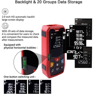 Picture of UNI-T LM40 Distance Meter 40M (131ft) Laser Distance Meters Test & Measurement area and volume measurement, spirit level and large LCD display- Red-Multicolor