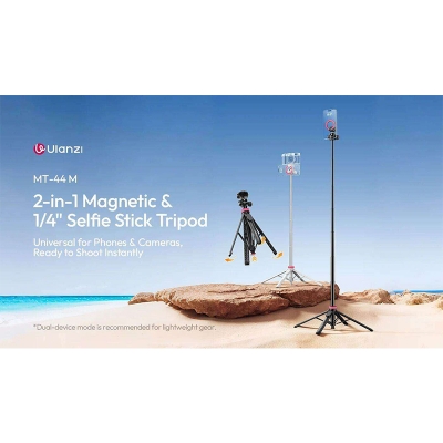 Picture of Ulanzi MT-44M 2-in-1 Magnetic & 1/4" Selfie Stick Tripod  Extended Height 149 cm / 58.66 in Black-Black