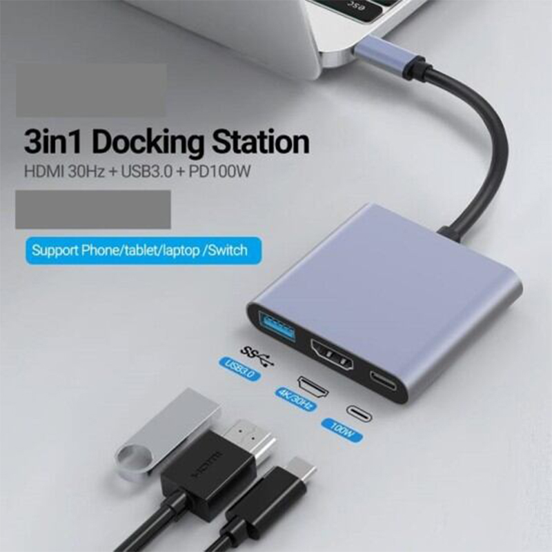 Picture of Type C to HDMI with PD Charging and USB 3.0 Adapter-Grey