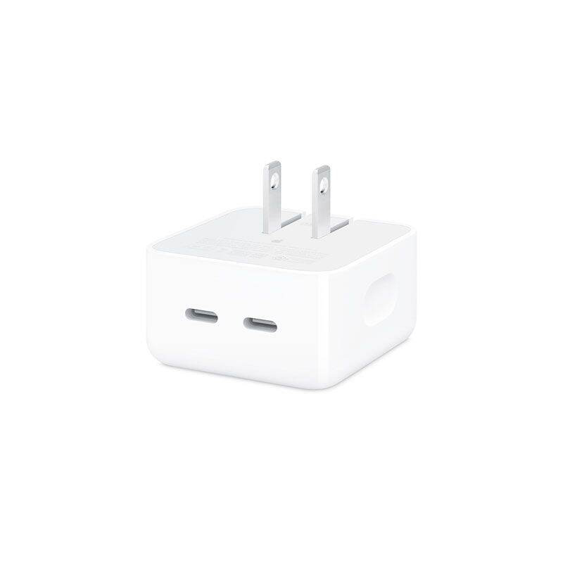 Picture of iPhone 13 14 Dual USB-C Port Compact Power Adapter 35W Cable Power Adapter Type-C Brick Wall Charger-White